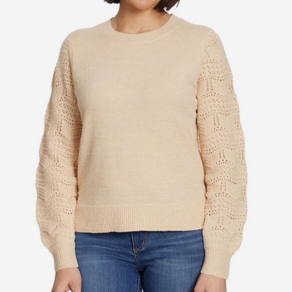 NWT CHRISTIAN SIRIANO CARAMEL POINTELLE LONG SLEEVE SWEATER LARGE MSRP $89 - Picture 2 of 11